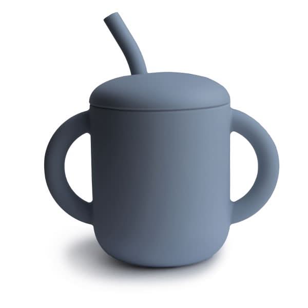 Mushie SILICONE TRAINING CUP + STRAW (TRADEWINDS) kids outfit