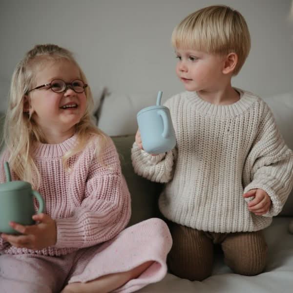 Mushie SILICONE TRAINING CUP + STRAW (TRADEWINDS) kids outfit