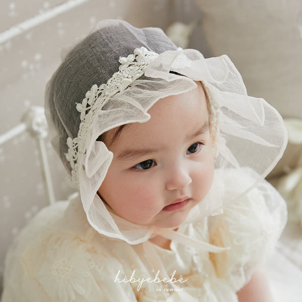 Baby Floral Lace Organza Bonnet (0-18m)