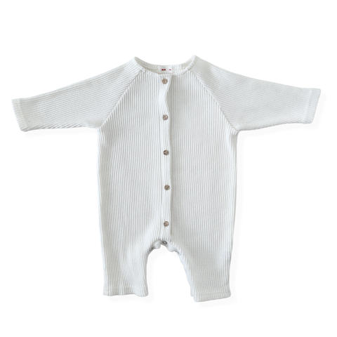Baby Long Sleeve Waffle Bodysuit (6-18m) -White - AT NOON STORE