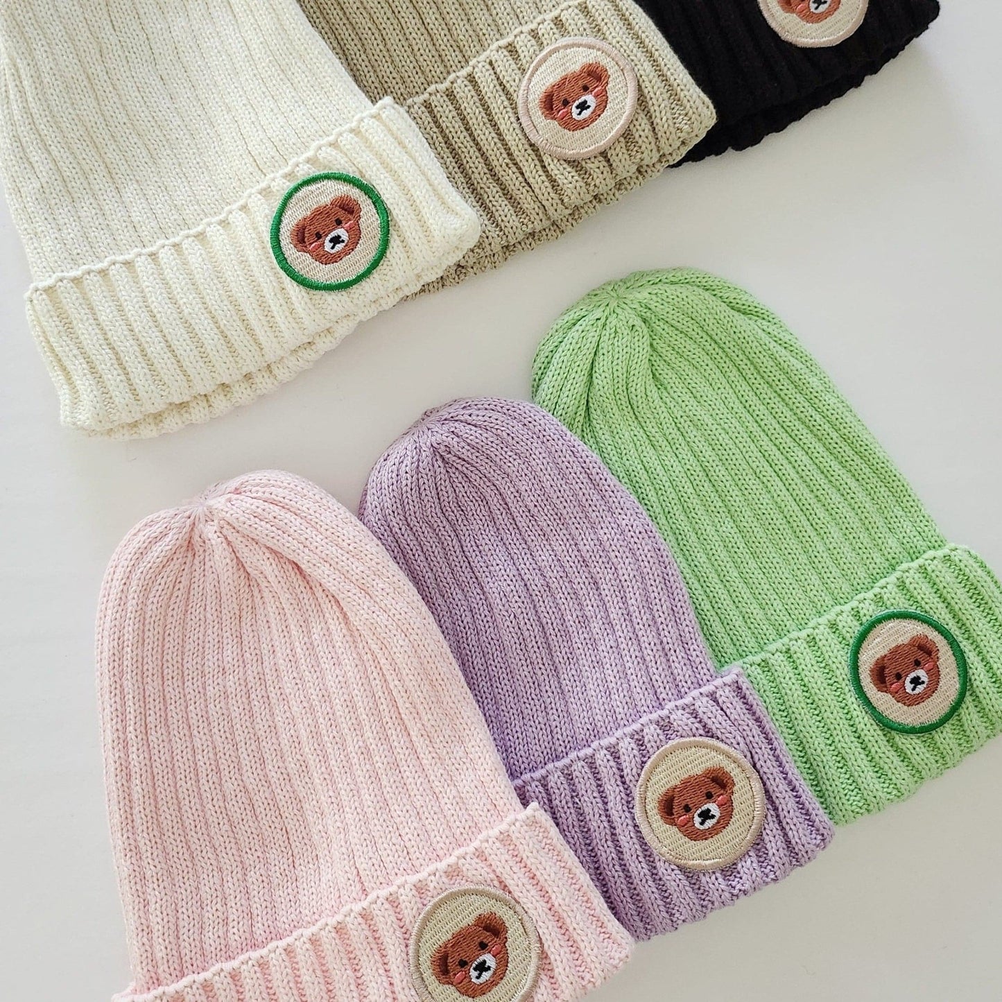 Toddler Bear Patch Ribbed Beanie (2 - 5y) - Pink kids outfit