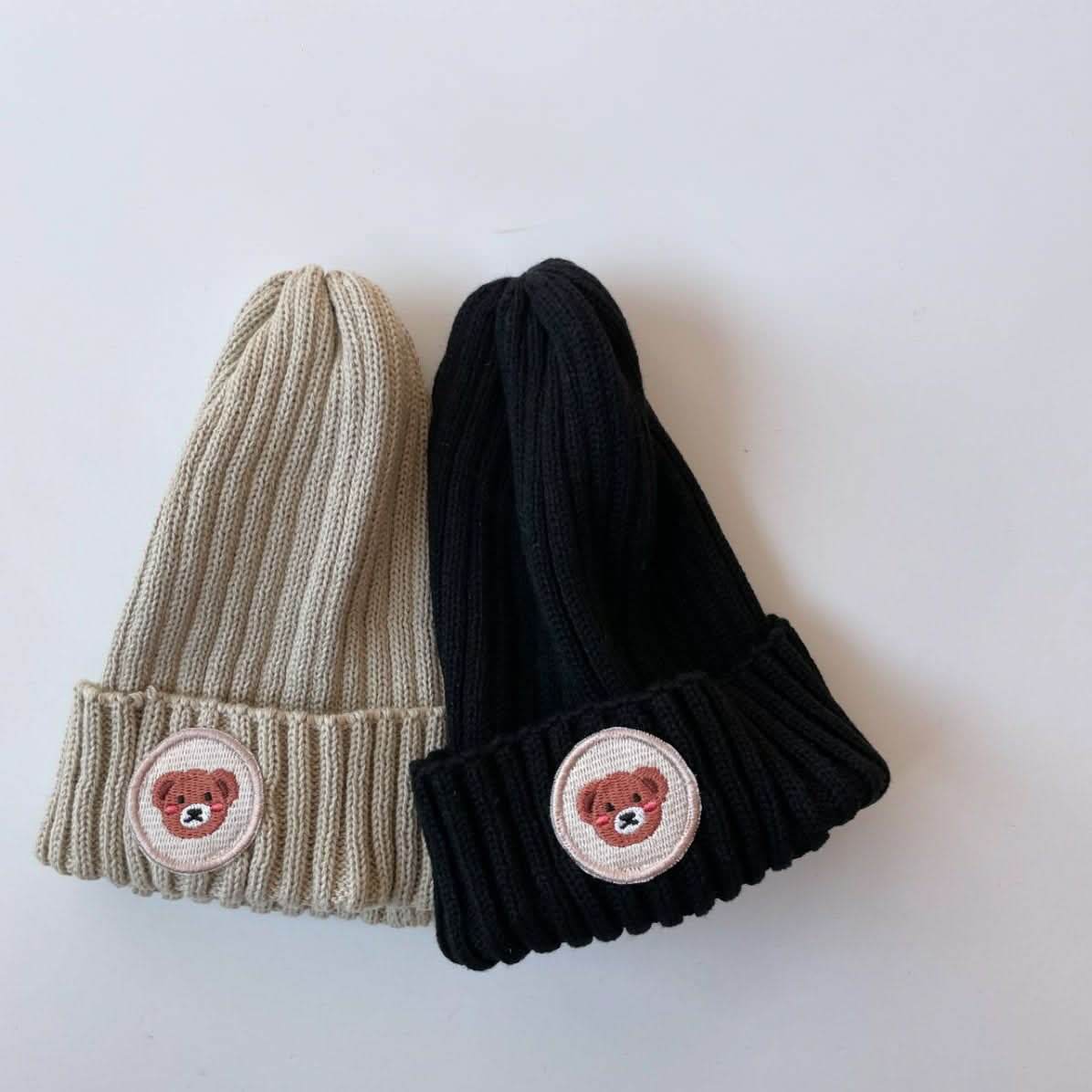 Toddler Bear Patch Ribbed Beanie (2 - 5y) - Pink kids outfit