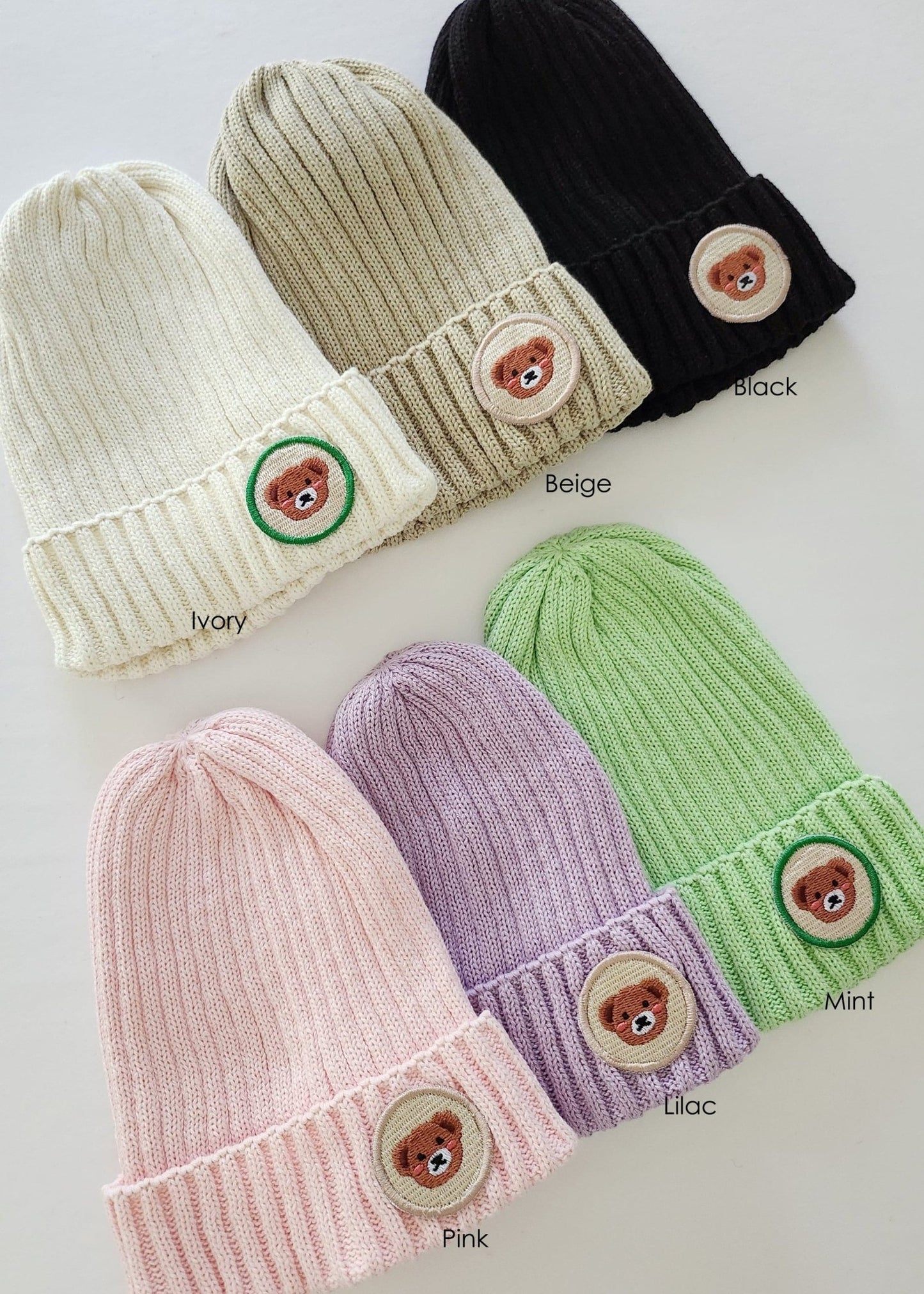 Toddler Bear Patch Ribbed Beanie (2 - 5y) - Pink kids outfit