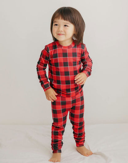 Toddler Kids Plaid 2 Piece Pajama Set (1 - 5y) - Red kids outfit