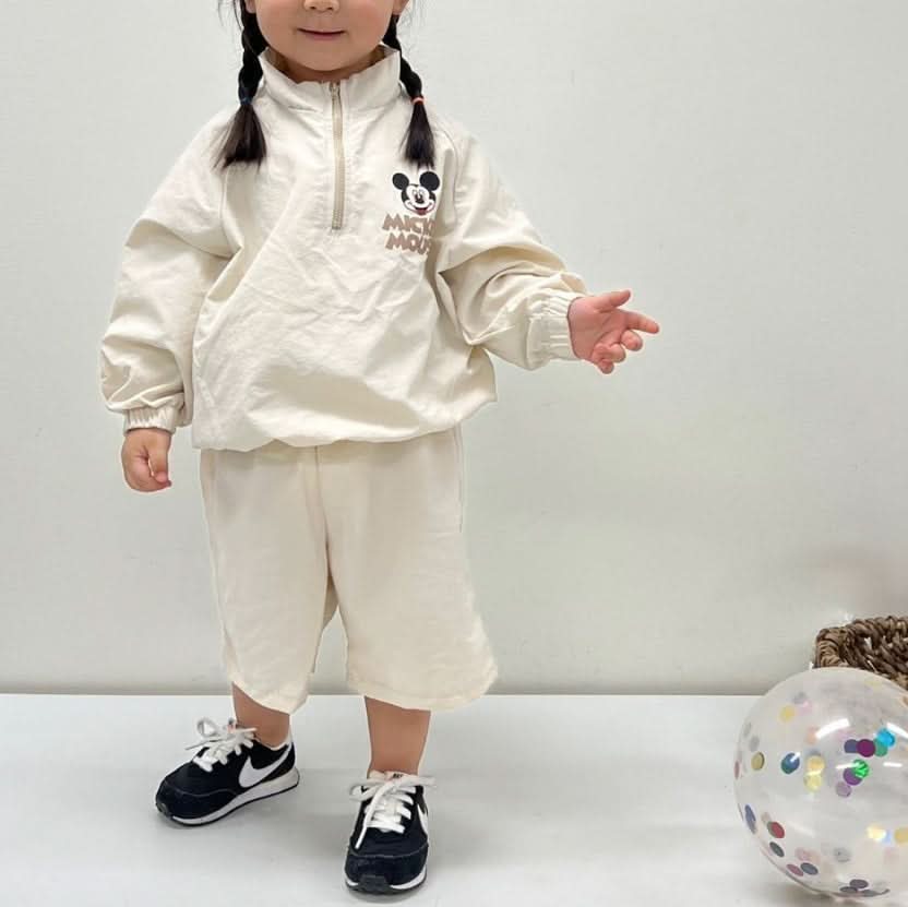 Toddler Mickey Half - Zip Pullover, Jogger Pants, and Shorts Set (1 - 5y) - Mint kids outfit