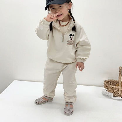 Toddler Mickey Half - Zip Pullover, Jogger Pants, and Shorts Set (1 - 5y) - Mint kids outfit