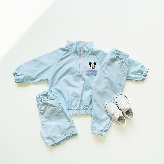 Toddler Mickey Half - Zip Pullover, Jogger Pants, and Shorts Set (1 - 5y) - Mint kids outfit