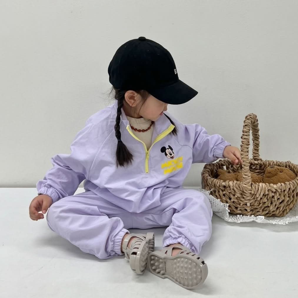 Toddler Mickey Half - Zip Pullover, Jogger Pants, and Shorts Set (1 - 5y) - Purple kids outfit