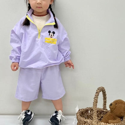 Toddler Mickey Half - Zip Pullover, Jogger Pants, and Shorts Set (1 - 5y) - Purple kids outfit