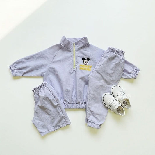 Toddler Mickey Half - Zip Pullover, Jogger Pants, and Shorts Set (1 - 5y) - Purple kids outfit