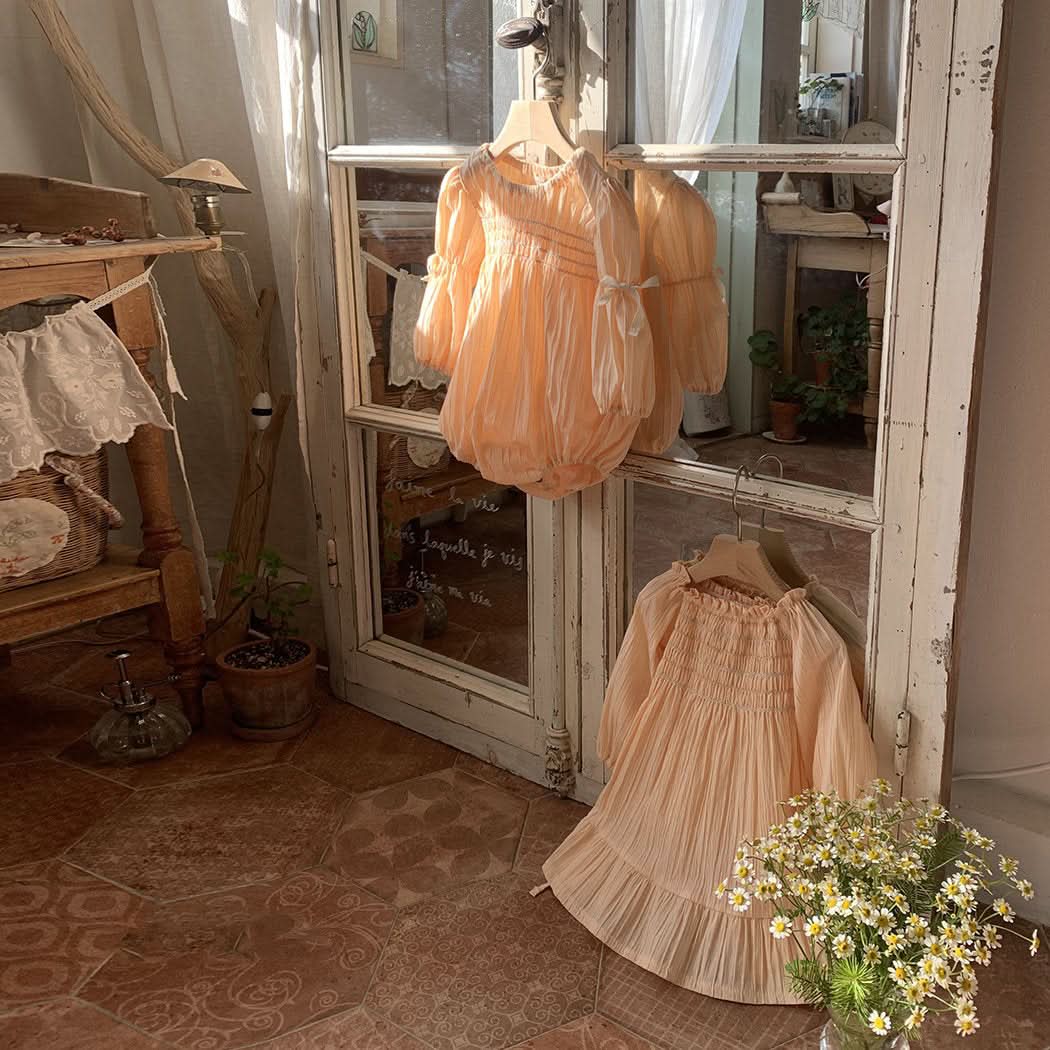 Toddler Milk Smocked Bodice Dress (3m - 2y) - Apricot kids outfit