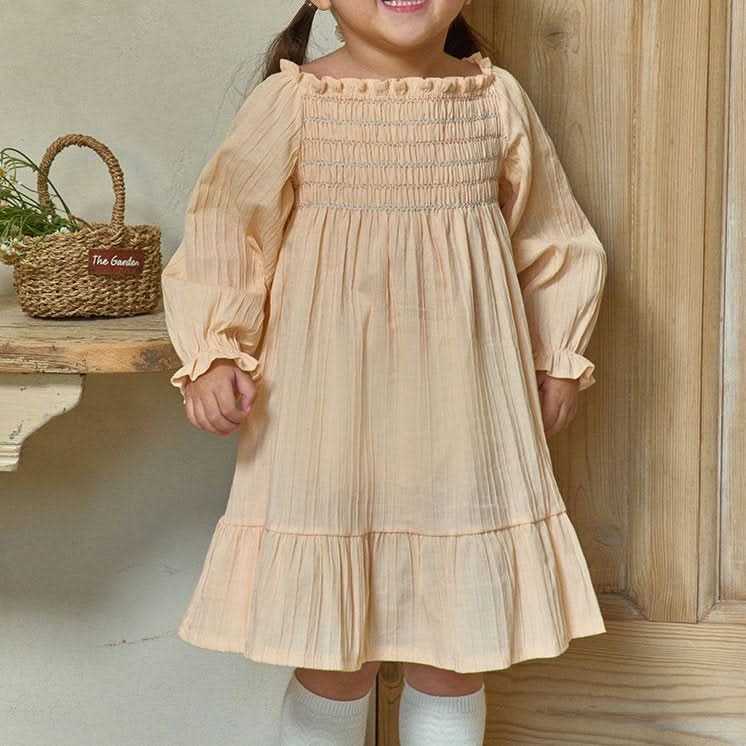 Toddler Milk Smocked Bodice Dress (3m - 2y) - Apricot kids outfit