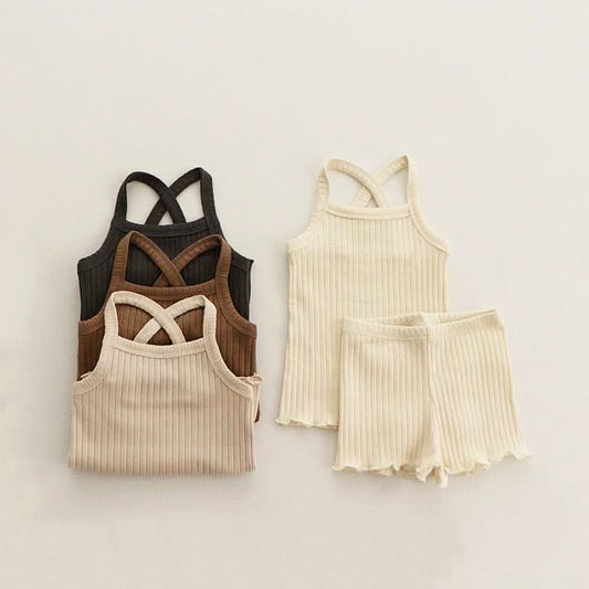 Toddler Ribbed Cami Tank Top and Shorts Set (1-2y)- Charcoal kids outfit