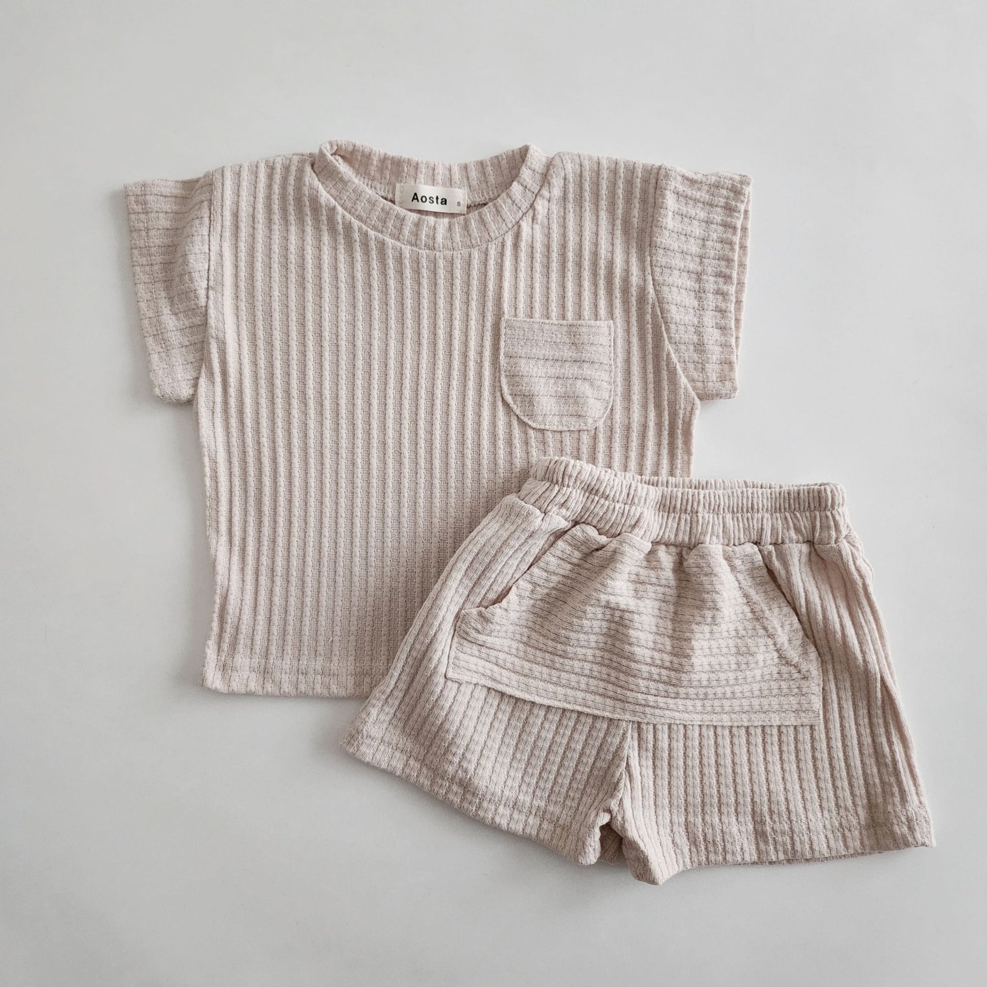 Toddler Short Sleeve Ribbed Pocket T-Shirt and Shorts Set (0 - 5y) - 2 Colors kids outfit