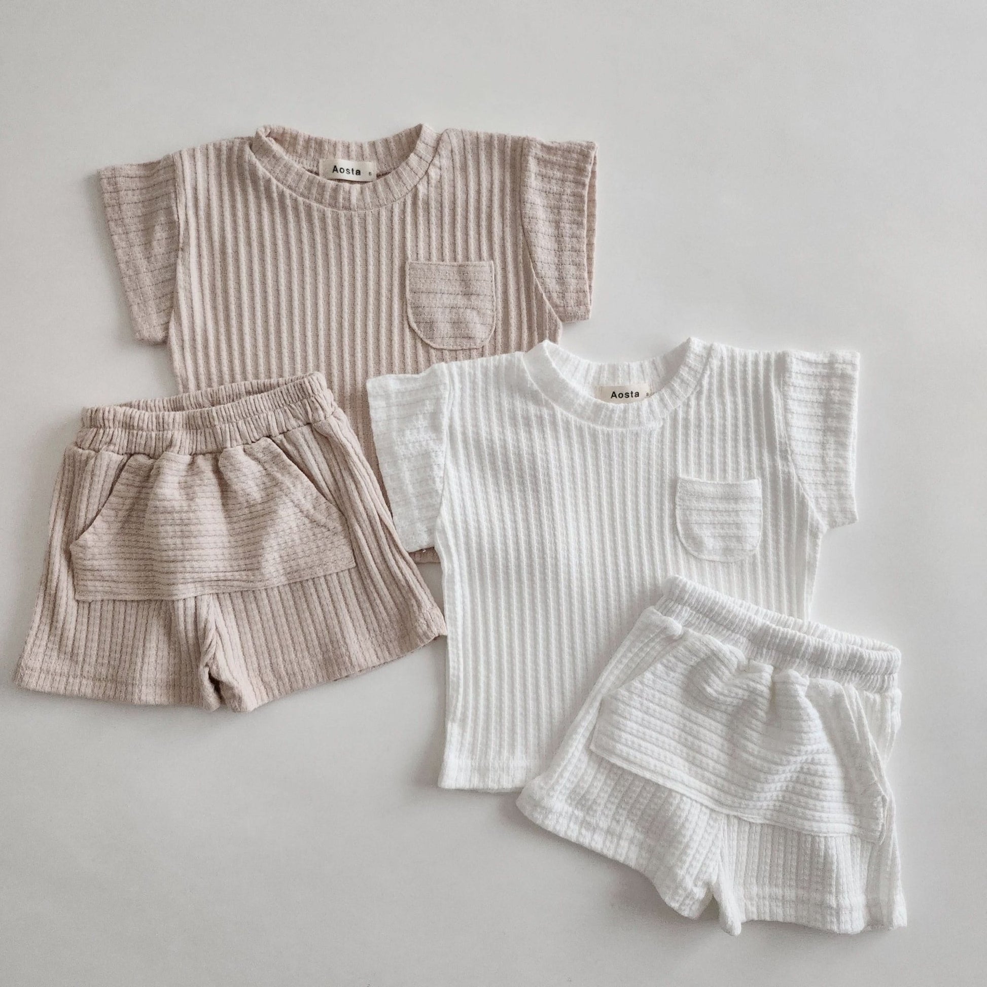 Toddler Short Sleeve Ribbed Pocket T-Shirt and Shorts Set (0 - 5y) - 2 Colors kids outfit