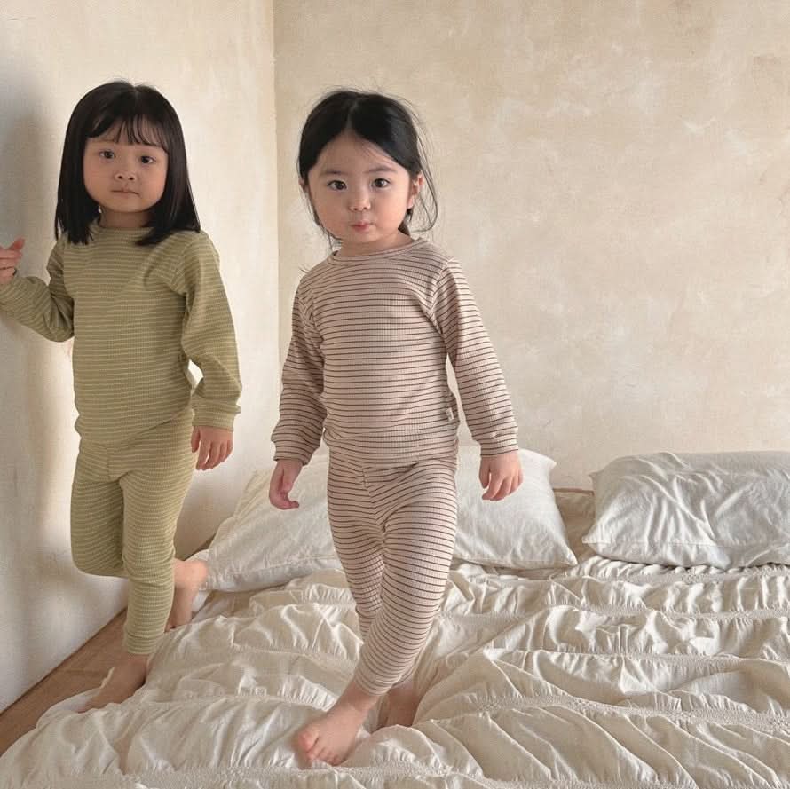 Toddler Striped Top and Pants Set (1-5y) - Olive kids outfit