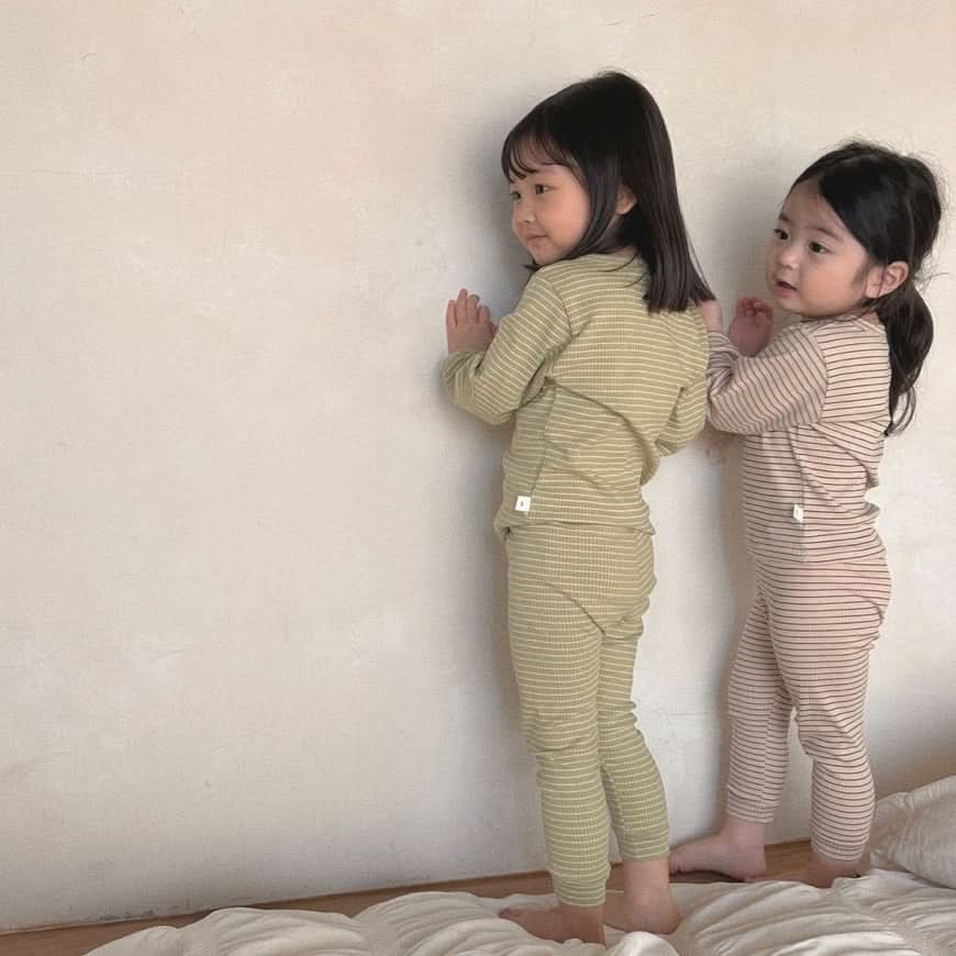 Toddler Striped Top and Pants Set (1-5y) - Olive kids outfit