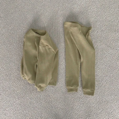 Toddler Striped Top and Pants Set (1-5y) - Olive kids outfit