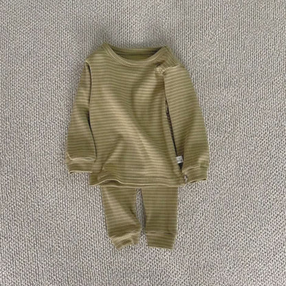 Toddler Striped Top and Pants Set (1-5y) - Olive kids outfit