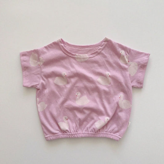 Toddler Swan Print Short Sleeve Top (0-2y) kids outfit