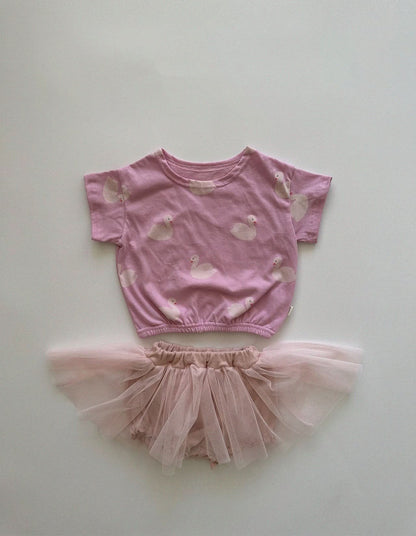 Toddler Swan Print Short Sleeve Top (0-2y) kids outfit