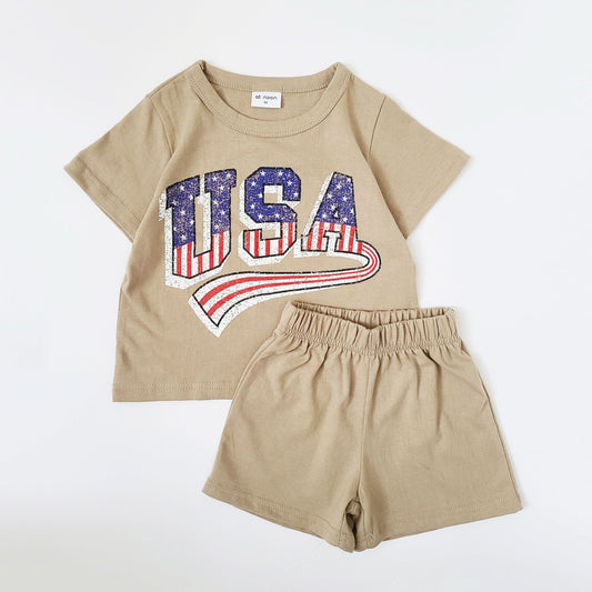 Toddler USA T-Shirt and Shorts Set (1 - 5y) - Beige kids outfit