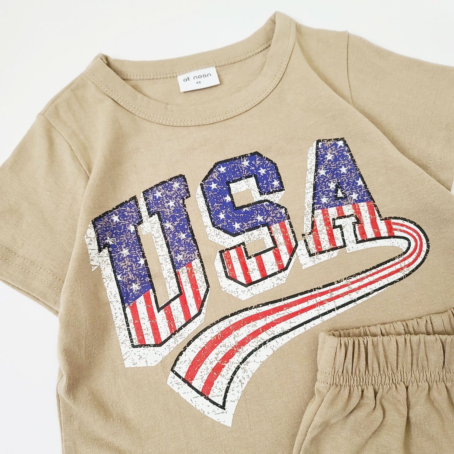 Toddler USA T-Shirt and Shorts Set (1 - 5y) - Beige kids outfit