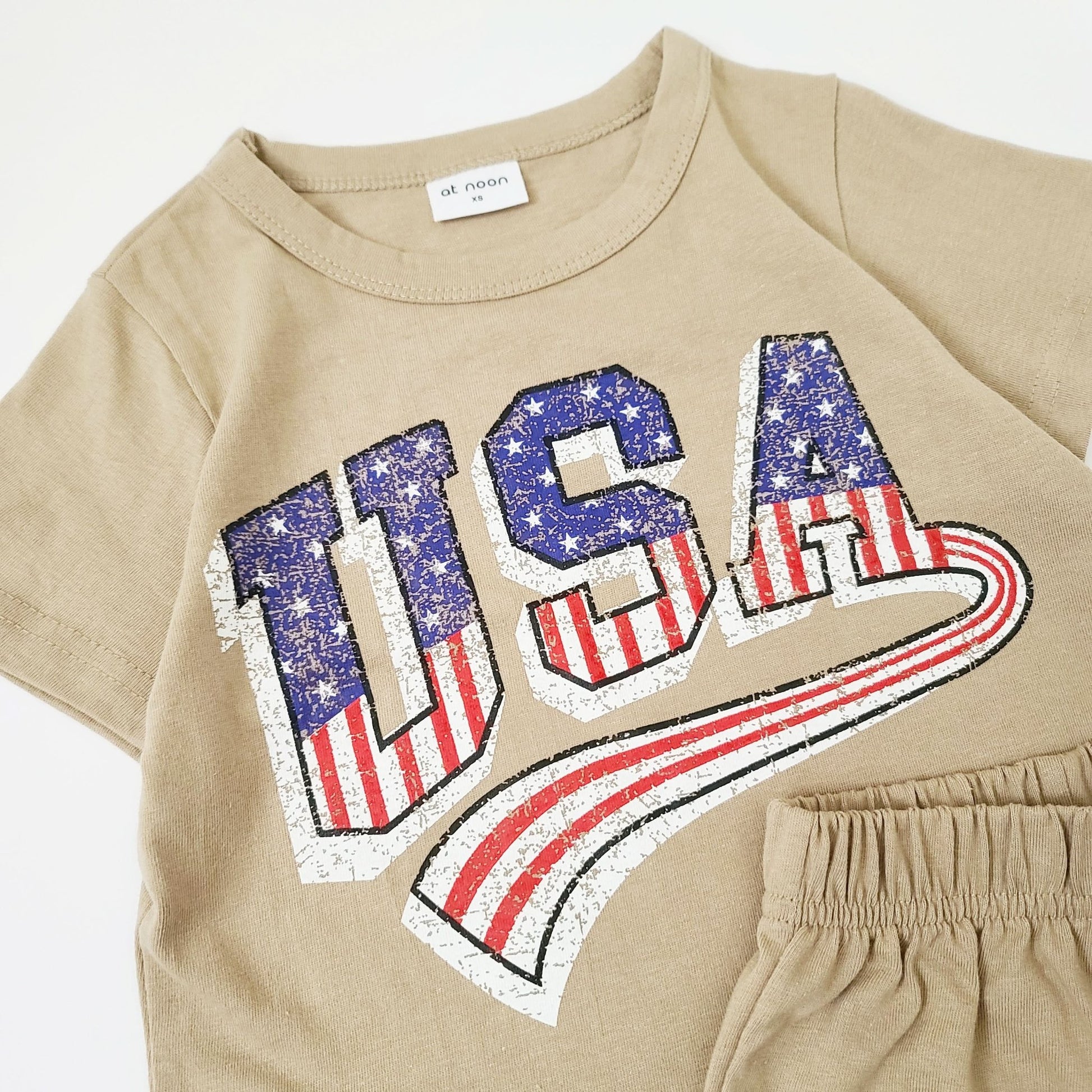Toddler USA T-Shirt and Shorts Set (1 - 5y) - Beige kids outfit