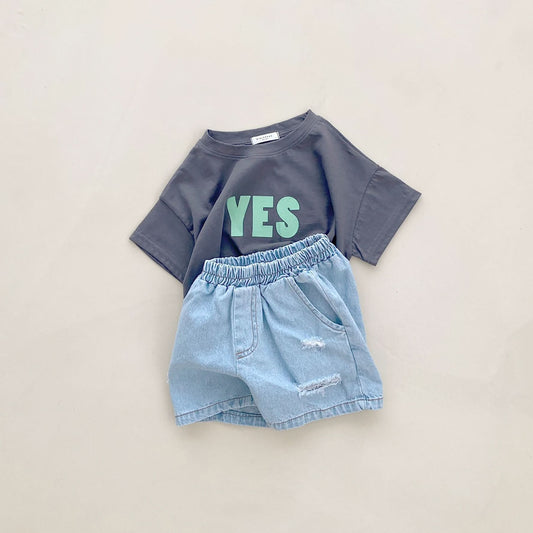 Toddler/Mom Yes Print Short Sleeve T-Shirt (2 - 7y, Mom) - Charcoal kids outfit