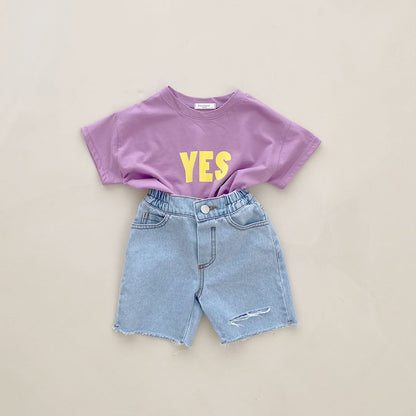 Toddler/Mom Yes Print Short Sleeve T-Shirt (2 - 7y, Mom) - Purple kids outfit