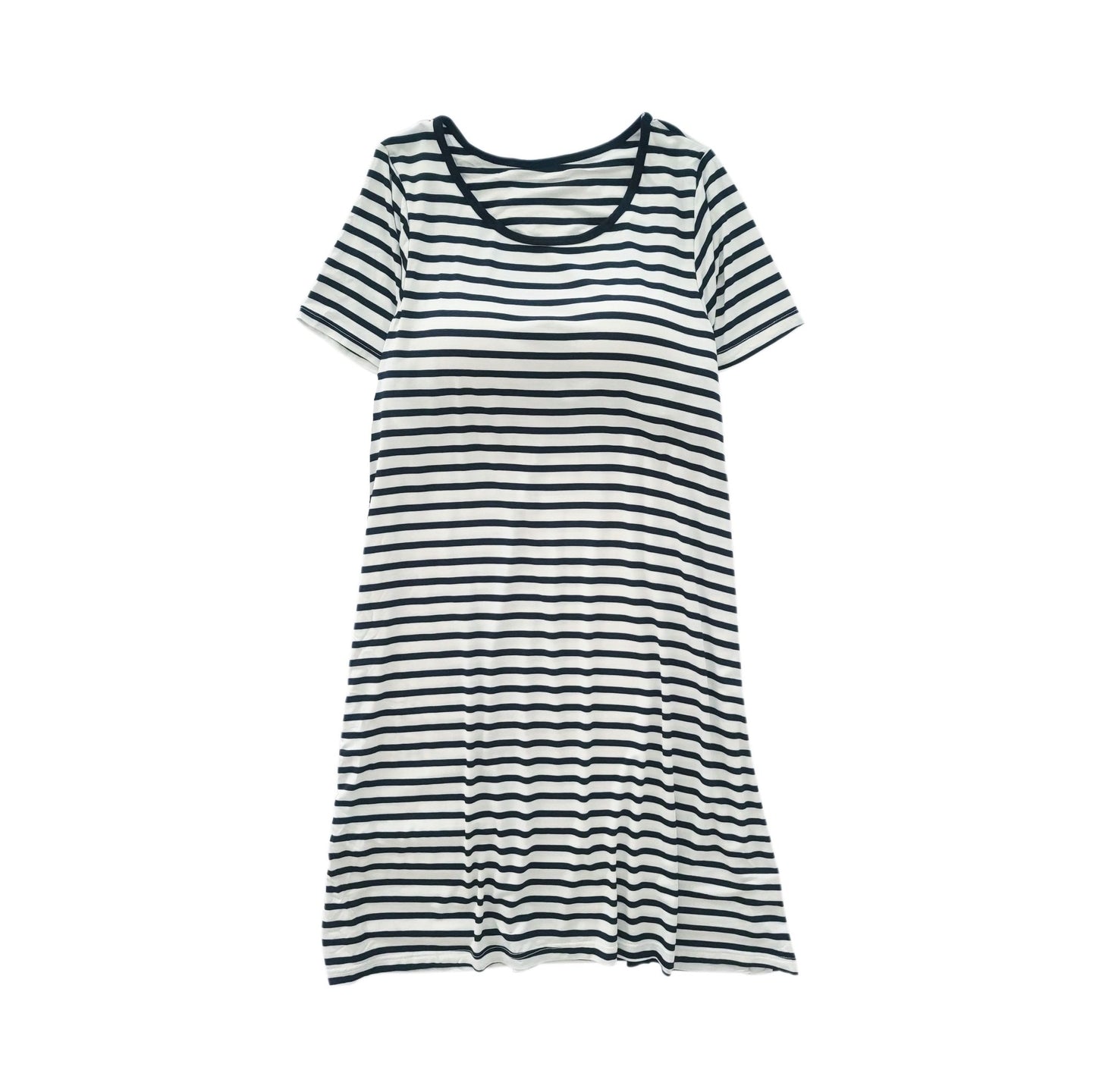 Women Striped Short Sleeve Built - in Bra Dress - Black kids outfit
