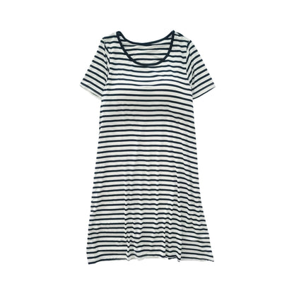 Women Striped Short Sleeve Built - in Bra Dress - Black kids outfit