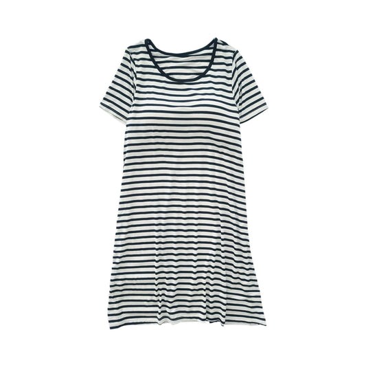 Women Striped Short Sleeve Built - in Bra Dress - Black kids outfit