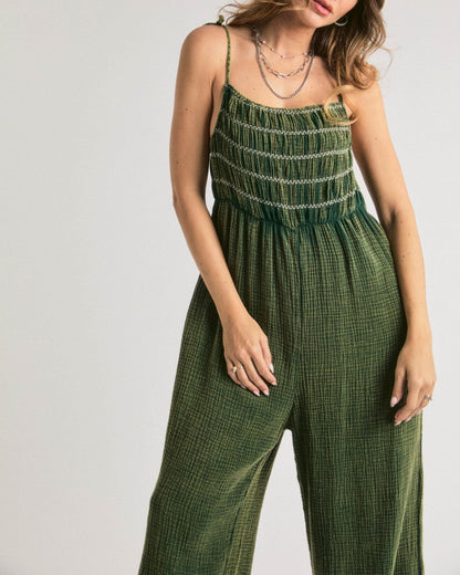 Women's Tie Spaghetti Straps Wide Leg Jumpsuit - Deep Green kids outfit